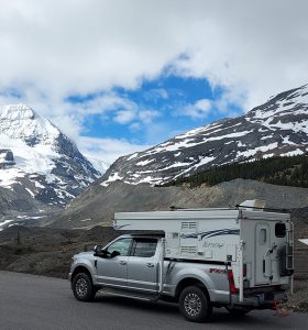 Northstar camper driving through the moutains